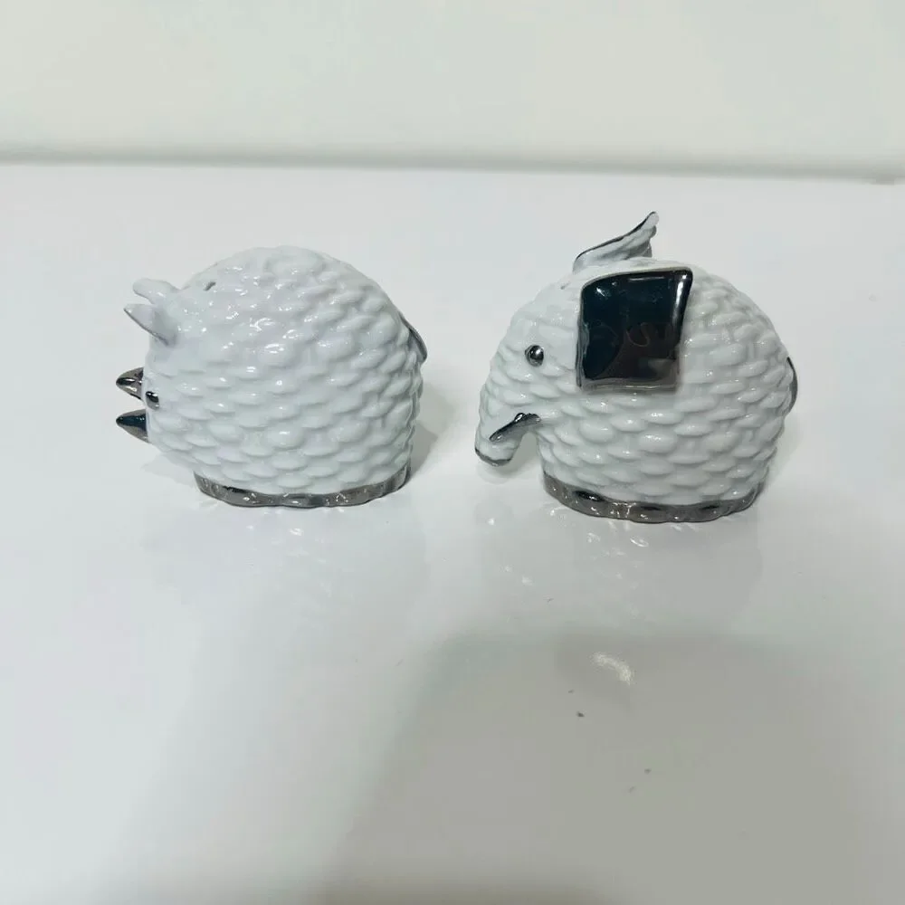 Gucci Vintage Twin White Silver Ceramic Salt Pepper Shakers Elephant Rhinoceros